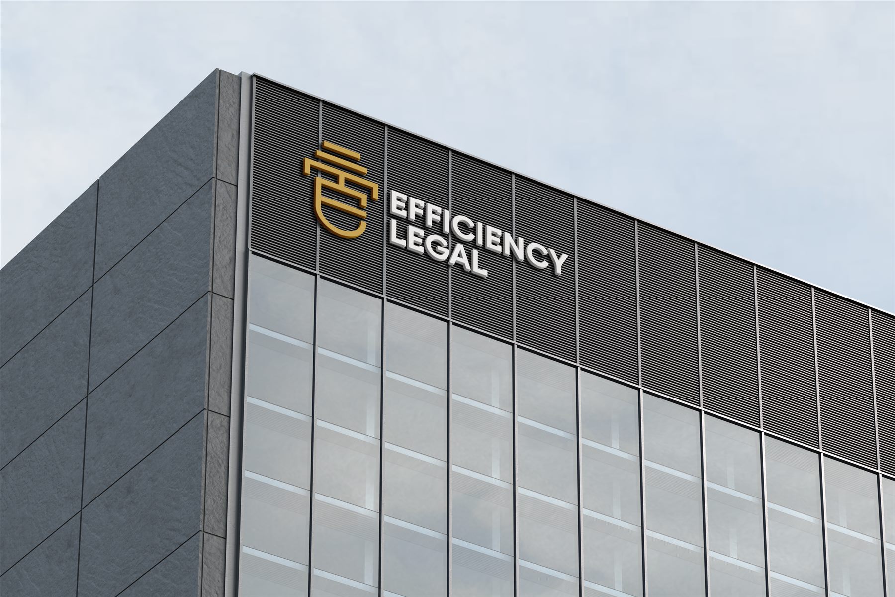 Efficiency Legal signage mounted on the exterior of an office building