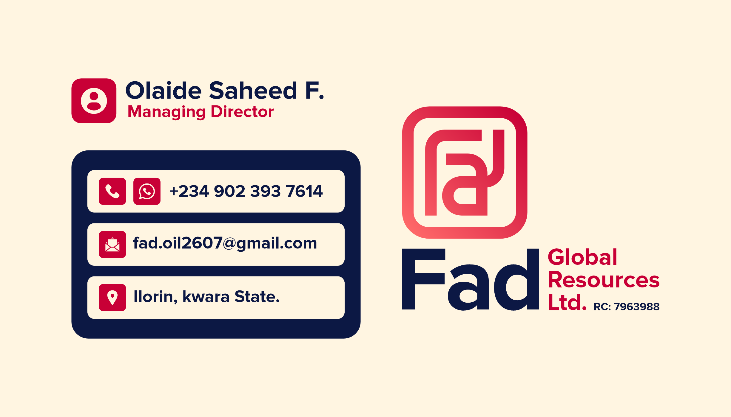 FAD Global Resources brand application 3